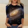 thumbnail image 2 of Plus Size Tops for Womens Crewneck 3/4 Sleeve Shirts Loose Casual Blouse Trendy Galaxy Print Tunic, 2 of 5