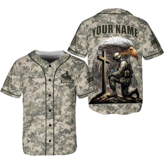 Custom US Army Baseball Jersey Veteran Jerseys for Men USA Flag Amry Baseball Jersey Camo America Shirts Jersey Army Military (S)