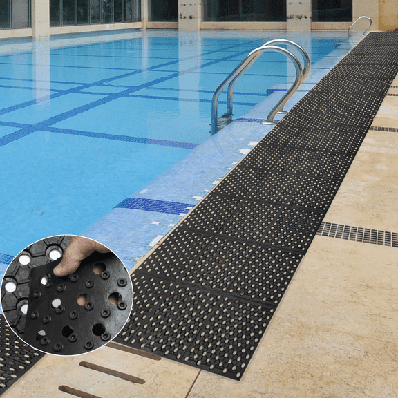 IAJXWI Large Rubber Mat for Outdoor, 83" x 36" Drainage Mat with Water Holes, Commercial Floor Mat or Kitchen, Swimming Pool, Restaurant, Entrance