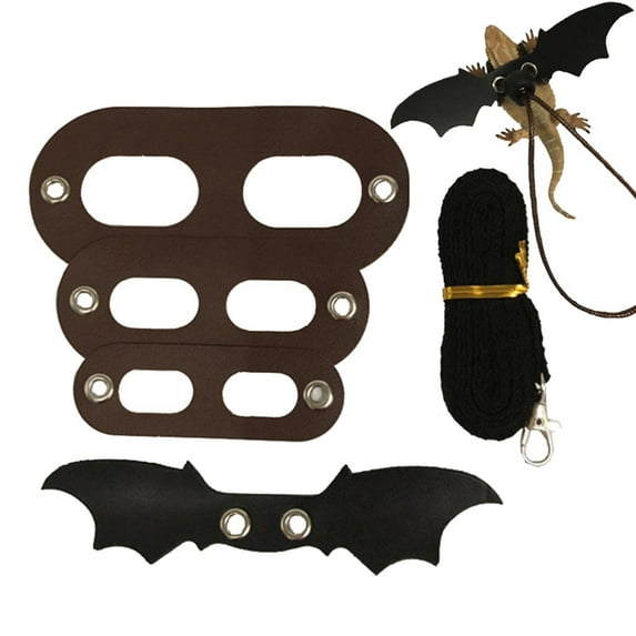 SPRING PARK Adjustable Bearded Dragon Harness and raction Rope Set, Faux Leather Reptile Lizard