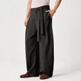 thumbnail image 5 of COMVALUE Men's Summer Pleated Linen Wide Leg Pants Loose Fit Draped Retro Casual Trousers (Black, S), 5 of 7