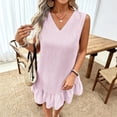 thumbnail image 4 of Horkkom Beach Dresses for Women Mini V Neck Solid Color Sleeveless Dress Summer Casual Vacation Dresses, S-2XL, 4 of 9