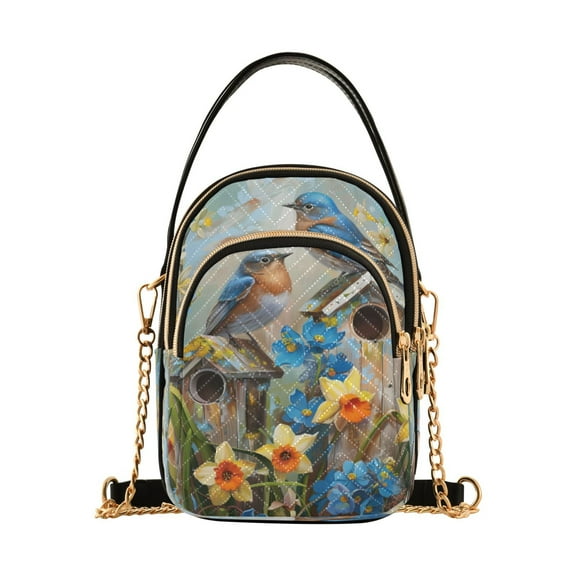 ALAZA Chain Crossbody Bags for Women Two Bird on House Shoulder Handbag Phone Purse