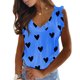 thumbnail image 1 of Blusa sin mangas con estampado de patrón en forma de corazón y cuello en V para mujer, blusa informal de moda sin mangas con volantes, 1 of 6