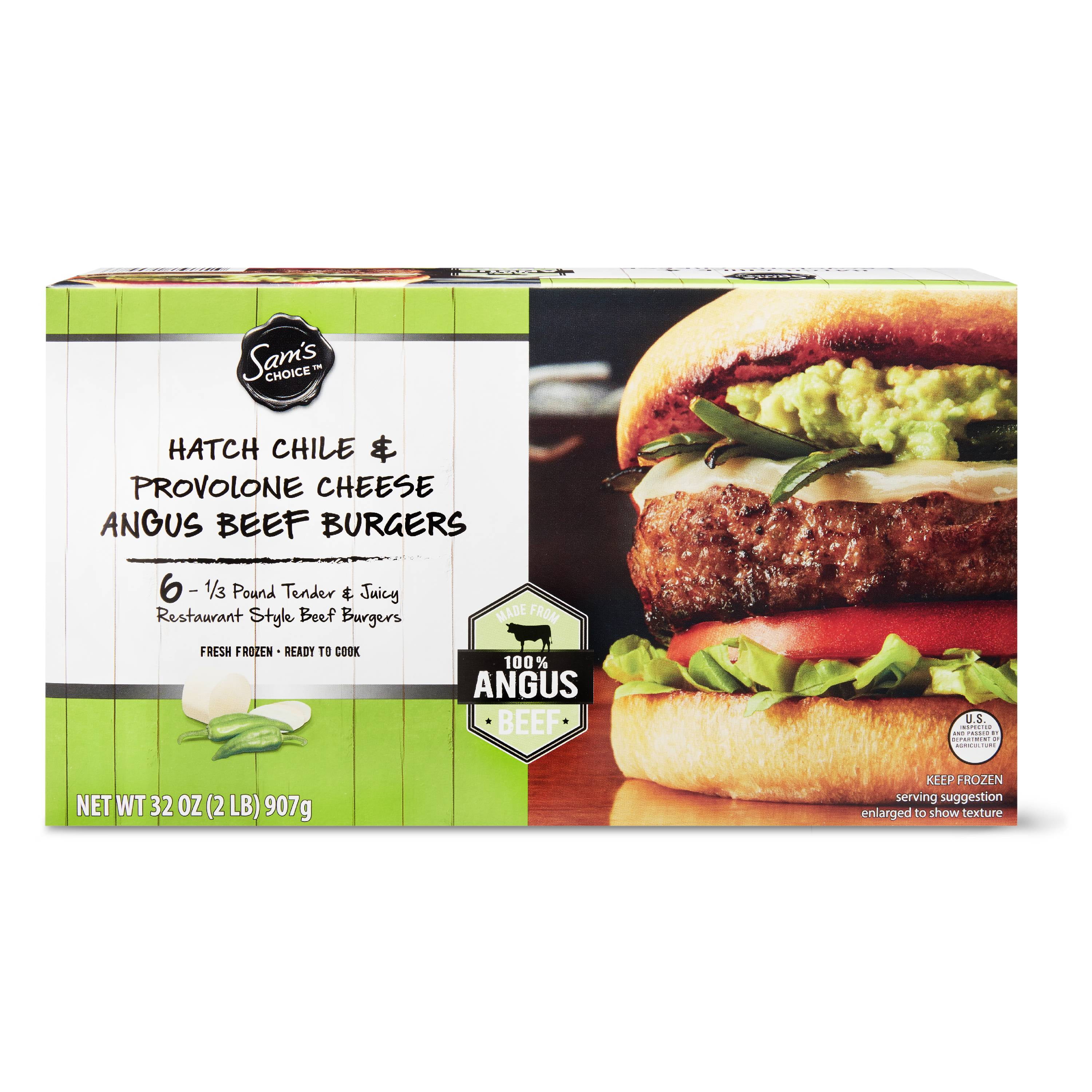 Sam's Choice Hatch Chile & Provolone Cheese Angus Beef Burgers, 32 oz