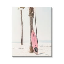 Stupell Industries Pink Surfboard on Coast Nature Photography Gallery Wrapped Canvas Print Wall Art, 16 x 20
