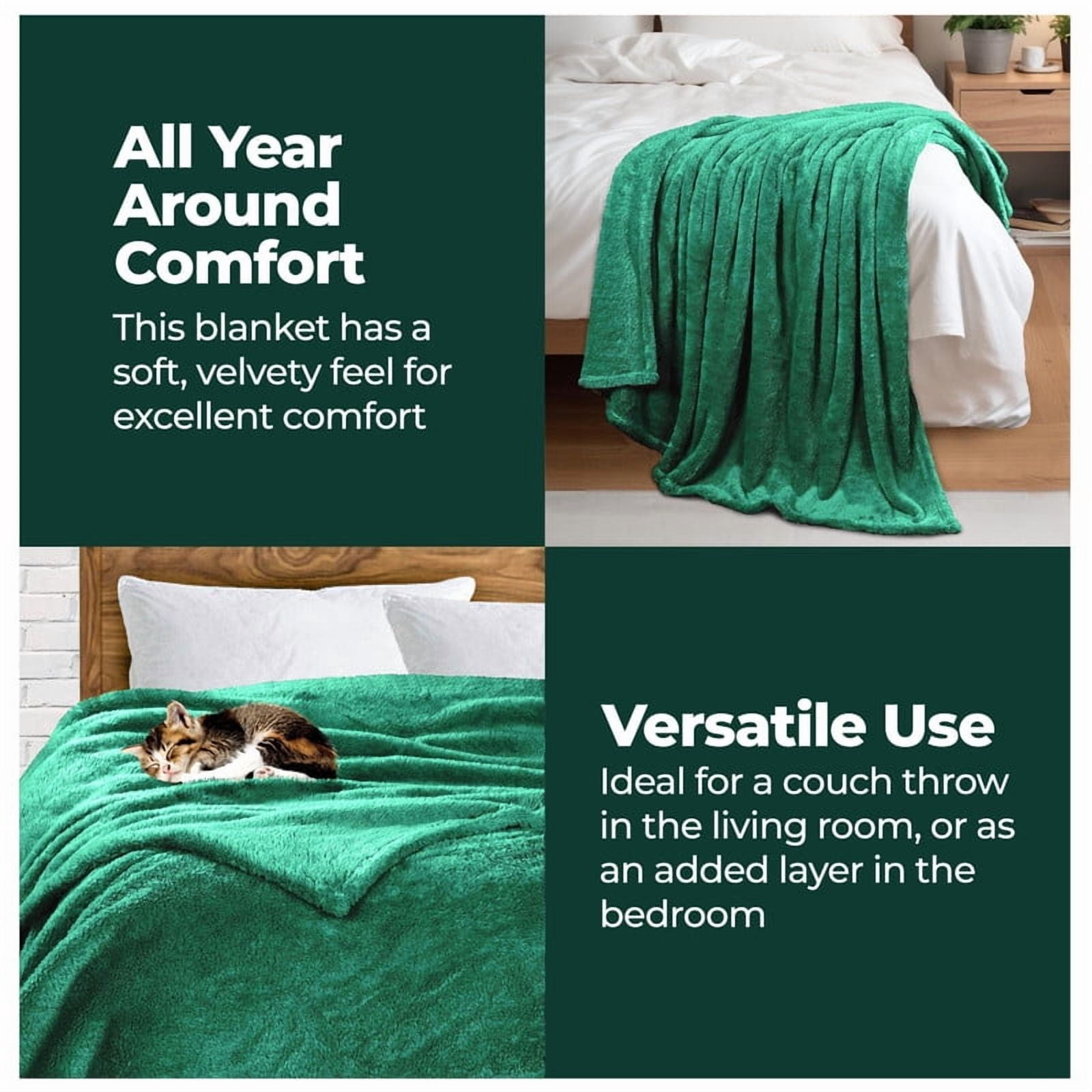 Superior Super Soft Plush Fleece Blanket 50" x 70", Bed & Couch Blankets, Throw XL, Evergreen