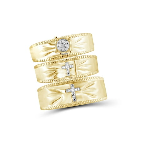 JewelersClub 1/20 Carat T.W. White Diamond Gold Over Silver Trio Engagement Ring Set