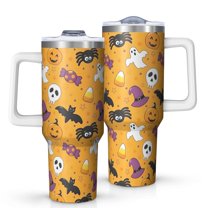 Colorful Halloween Pattern Tumbler with Handle and Lid,40oz Double Wall Vacuum Insulated Tumbler,Cups Gift for Women and Men