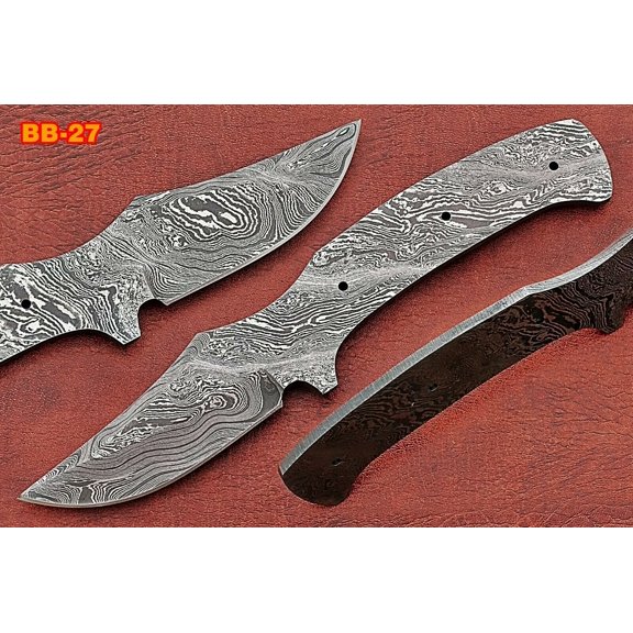 8" Trailing point Damascus steel blank blade pocket knife with 3.5" cutting