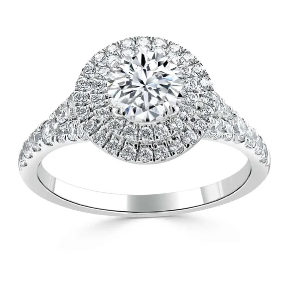 Spot Jewel 14K White Gold Plated Diamond Ring - Round Cut 1.6 Ct Diamond Ring for Women's - Double Halo Diamond Ring for Her - Floral Diamond Ring for Her - Silver Diamond Beautiful Special Ring