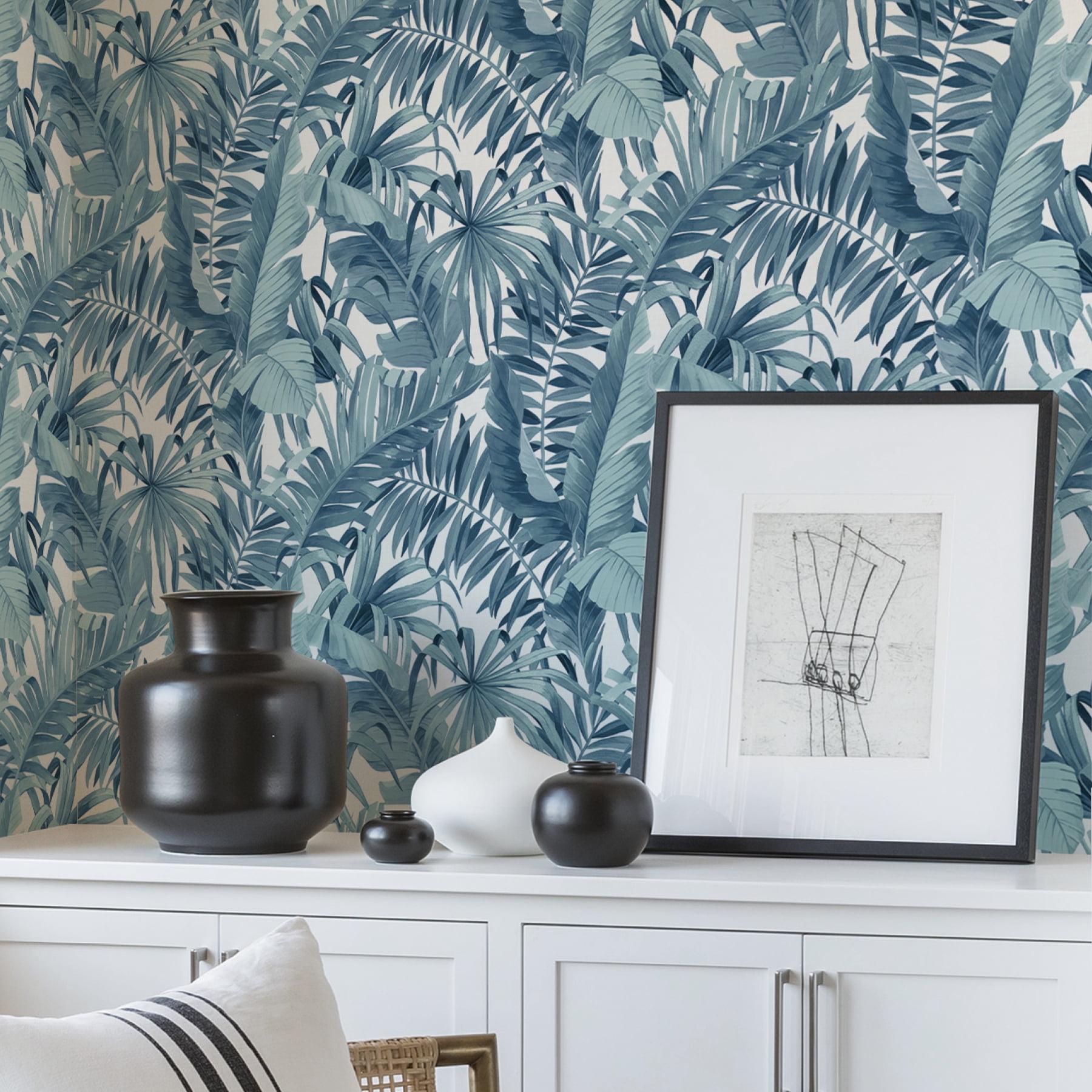 NuWallpaper Blue Maui Vinyl Peel And Stick Wallpaper, 216-in by 20.5-in, 30.75 sq. ft.