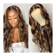 thumbnail image 2 of Human Hair Highlight Ombre T Part Lace Front Wig Wave Curly Brazilian Remy Hair Wigs For Black Women Pre Plucked 8-34 Inch Body Wave Lace Front Wig, 2 of 6