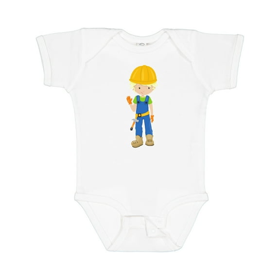Inktastic Construction Worker, Blond Hair, Cute Boy, Hammer Boys Baby Bodysuit