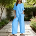 thumbnail image 6 of Jsaierl Cotton Linen Sets for Women 2 Piece Outfits Summer Loose 3/4 Sleeve Oversized Top and Wide Leg Pants Sets Loungewear, 6 of 8