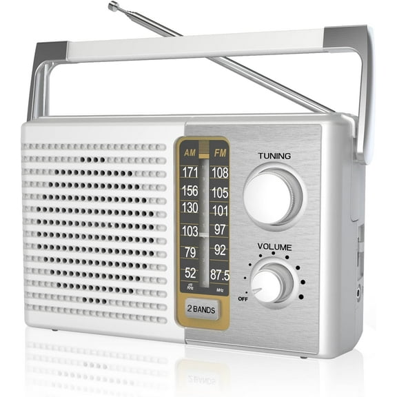 AM FM Radio with Best Reception, Portable Battery Operated Transistor Radios, Headphone Jack, AC Powered, Suit for Senior and Home, White