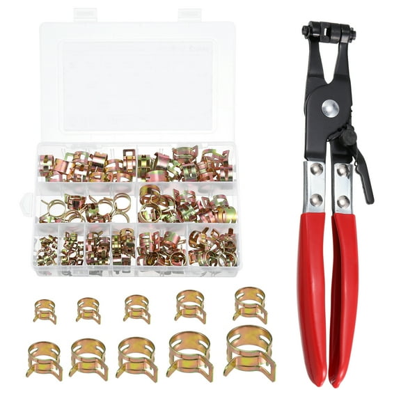 6 to 22mm 10 Size Spring Band Hose Clamp with Swivel Clamp Plier Kits, Fuel/Silicone Vacuum Hose Pipe Clamp, 1Set