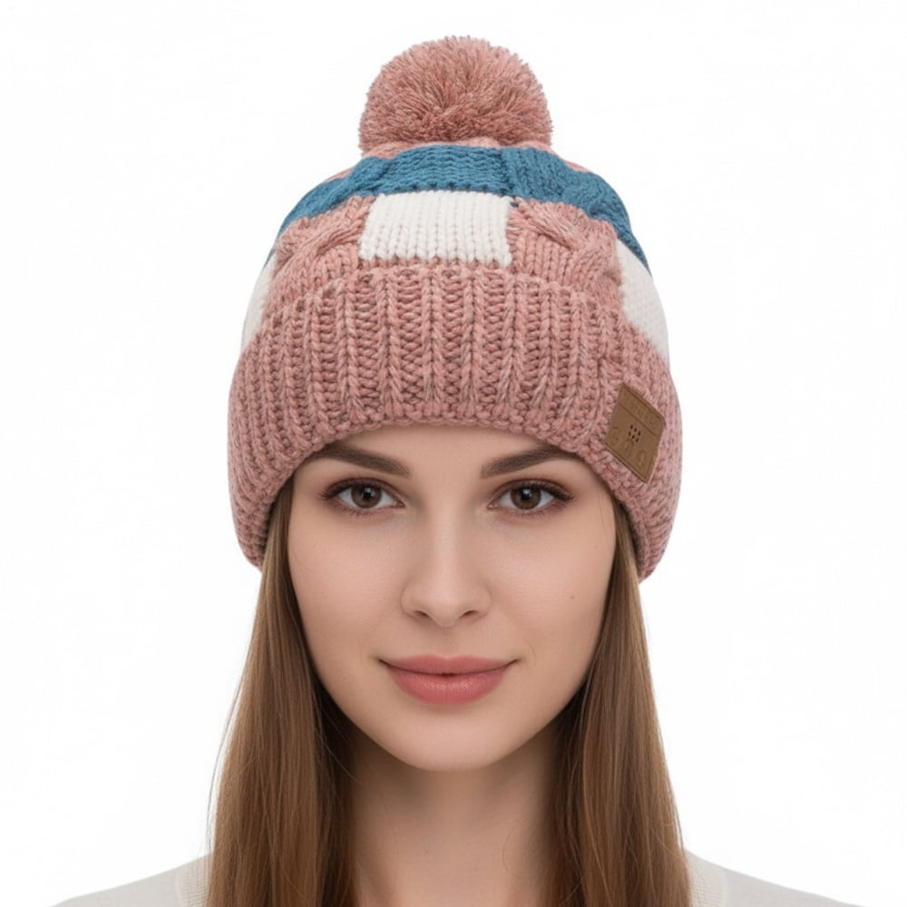 Wireless Beanie Hat Headphones | Music Winter | Knit Stereo Headphone Cap Women Soft Hat with Pompon | for Skiing