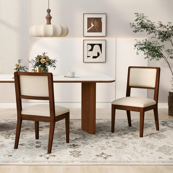 Noble House Alver Rubber Wood Upholstered Dining Chairs, Ergonomic Side Chairs with Cushion Back, Walnut, Set of 2