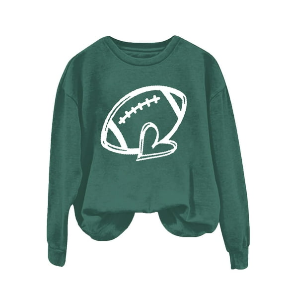BODOAO Women's Football Game Day Sweatshirt Women's Rugby Printed Pullover Round Neck Casual Graphic Print Oversized Crewneck Sweatshirts Long Sleeve Pullover for Gameday Hoodies Blackish Green L