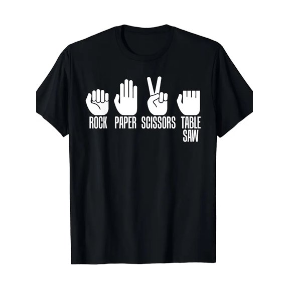 Men'S Black Cotton T-Shirt with Rock, Paper, Scissors & Table Saw Print - Casual Short Sleeve, Round Neck, Soft & Comfortable for Summer, Fitness & Home Wear, Casual Summer Wear | Graphic