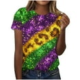 thumbnail image 2 of Gamivast Women Carnival Tops Relaxed Fitted Short Sleeve Sequin Mardi Gras Blouse Holiday Crewneck Tunic Party Tshirt Happy Mardi Gras Day T-Shirts, 2 of 6