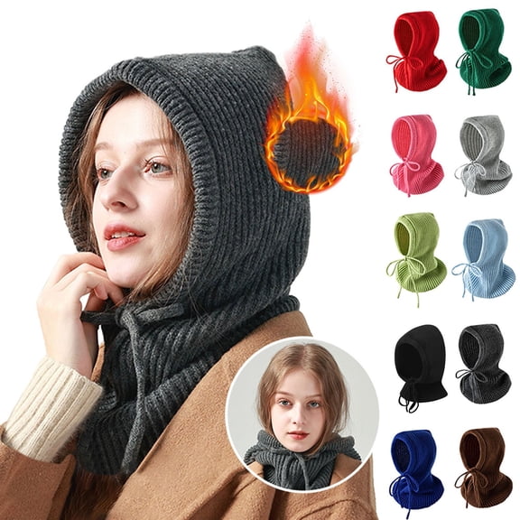 Knit Balaclava for Women, Thermal Windproof Hooded Neck Warmer, Winter Ski Mask for Skiing, Snowboarding, Outdoor Winter Sports and Daily Cold Weather Wear-Green