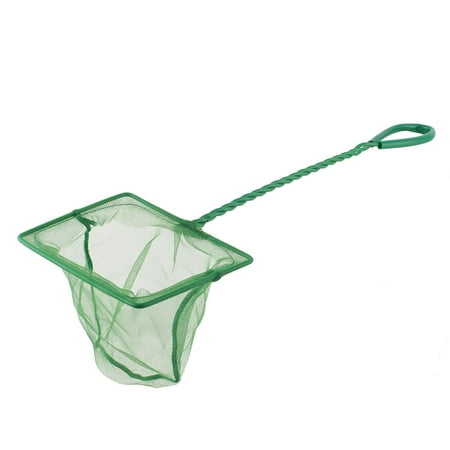 - Aquarium Plastic Nonslip Coated Handle Square Mouth Fish Landing Net Green