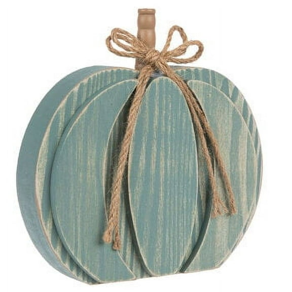 Teal Layered Pumpkin Wood Decoration Home Autumn Harvest Thanksgiving 7" Height