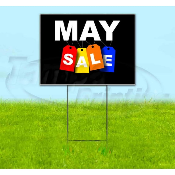 May Sale Tag (18" x 24") Yard Sign, Includes Metal Step Stake