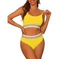 thumbnail image 1 of Conjuntos de bikini de talle alto para mujer, dos piezas con tirantes ajustables, traje de baño color amarillo pequeño, 1 of 5