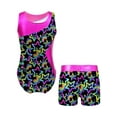 thumbnail image 2 of CHICTRY Kids Girls 2Pcs Gym Sports Yoga Suit Colorful Prints Sleeveless Leotard with Shorts Dance Outfit Pentagram Black-B 16, 2 of 6