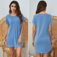 thumbnail image 5 of Women's Short Sleeve Sleepshirt with Pocket,Plus Size Round Neck Casual Sleepwear Nightdress Line Hem Tunic Lounge Wear Dress,Below Hip Length Super Comfy Pajamas Night Shirts,S-2XL Blue, 5 of 7