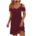 thumbnail image 7 of Women's Sleeveless V-Neck Button Midi Dress Fitted Waist Ruffle Hem Casual Sundress for Beach Daily Wear Wine M, 7 of 7