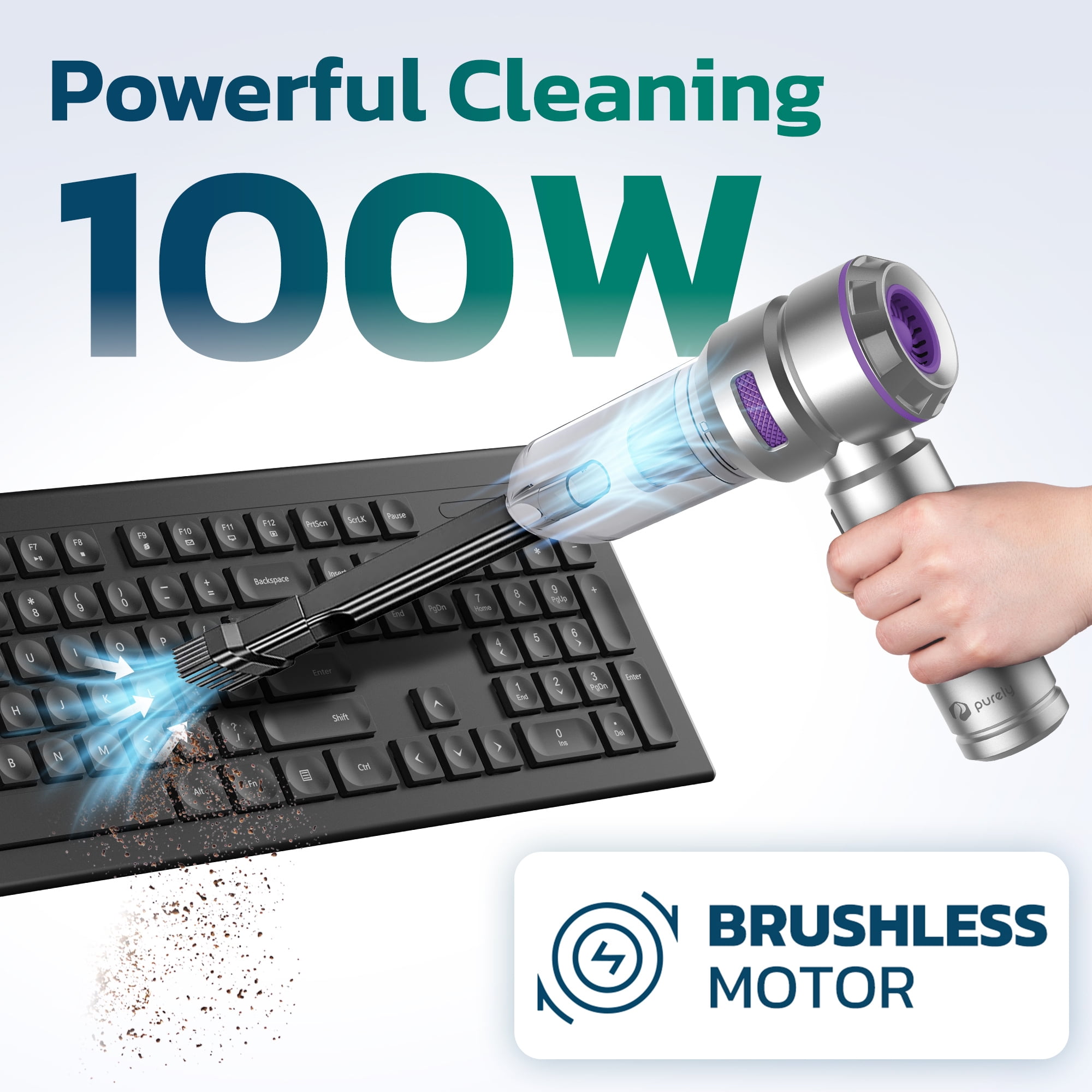 Purely C220 3 in 1 Compressed Air Duster, Mini Vacuum Cleaner & Hand Pump, 90000 RPM Electric air Duster for Keyboard Cleaner, Handheld Rechargeable Cordless Vacuum Brushless 100W High Power Motor
