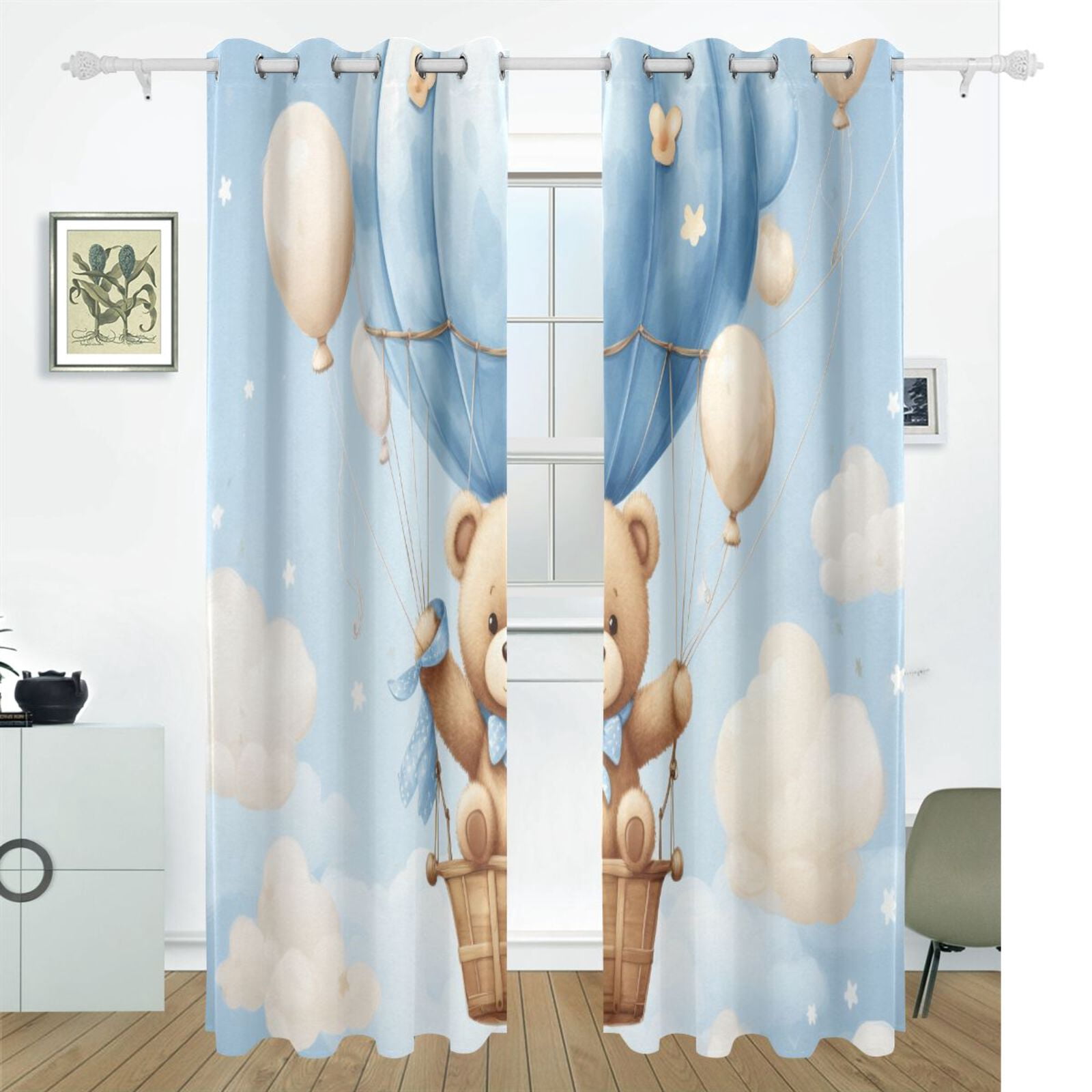 Bear Balloon Clouds Black Out Curtains 72 Inch Length Curtains for Sliding Glass Doors Bedroom Living Room 2 Pack