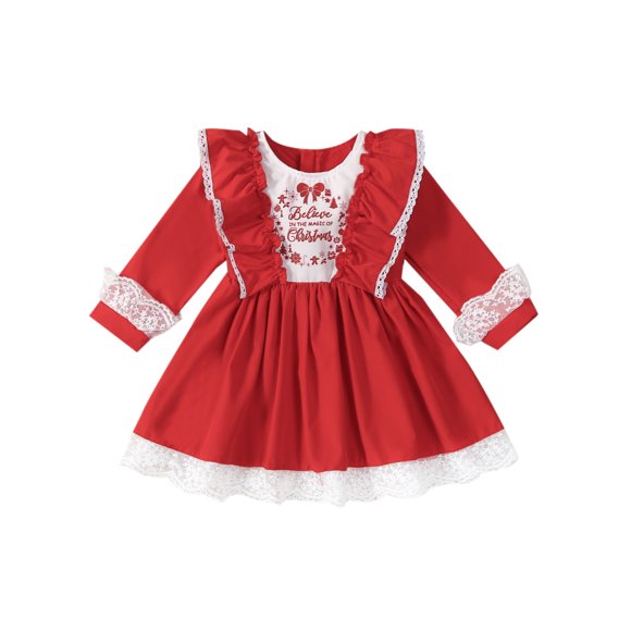 Sylvamorning Little Girls Christmas Princess Dress Clothes 1 2 3 4 5 6 T Kids Girls Long Sleeve A-line Dress Christmas Holiday-themed Dress Clothing for Children Girls
