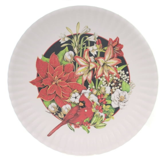 Tabletop CHRISTMAS PLATTER Plastic Cardinal Poinsettia Me0416