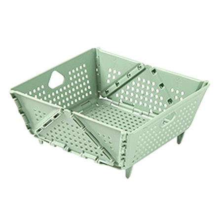 Plastic Colander - Foldable Drain Basket with Resting Feet - Kitchen Food Strainer - Space-Saving Green