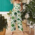 thumbnail image 2 of Gyujnb Women's St. Patrick's Day Overalls - White Green Yellow Shamrock Print Pocketed Wide Leg Jumpsuit for Irish Festival,5XL, 2 of 6