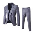 thumbnail image 2 of Joernso 3Pcs/Set Men Suit Set Slim Fit Formal Prom Wedding Tuxedo Suit Jacket Vest Pants Set Solid Color Business Outfit, 2 of 8