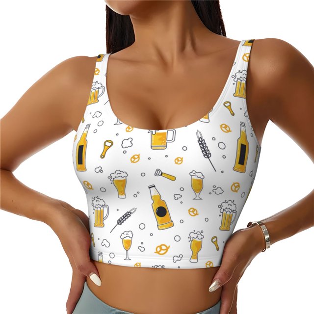 Fotbe Beer Sujetador Deportivo Largo sin Aros para Mujer con Almohadillas y Soporte Medio, Transpirable y Absorbente, Camiseta Tipo Chaleco o Tank Top-Small