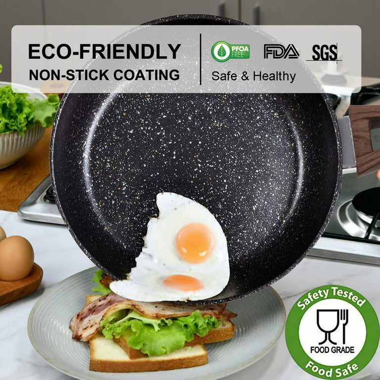 TINCOKO Nonstick Frying Skillet Pan with Lid - 11 Green Granite
