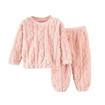 Busydd Baby Winter Clothes 0-8 Years Solid Color Warm Fuzzy Fleece Girls' Clothing Sets Boys Fashion Long Sleeve Tops and Pants Loungewear Sets Unisex Kids Pajamas 7-8 Years