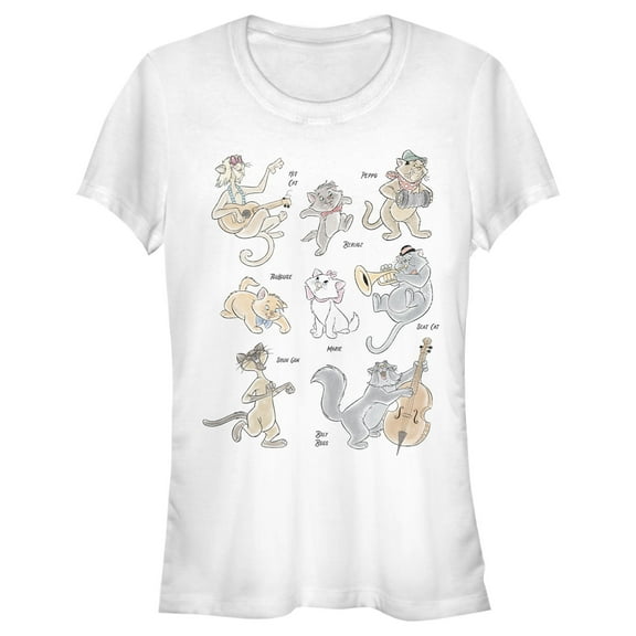 Junior's Aristocats The Whole Cat Crew Graphic Tee White 2X Large