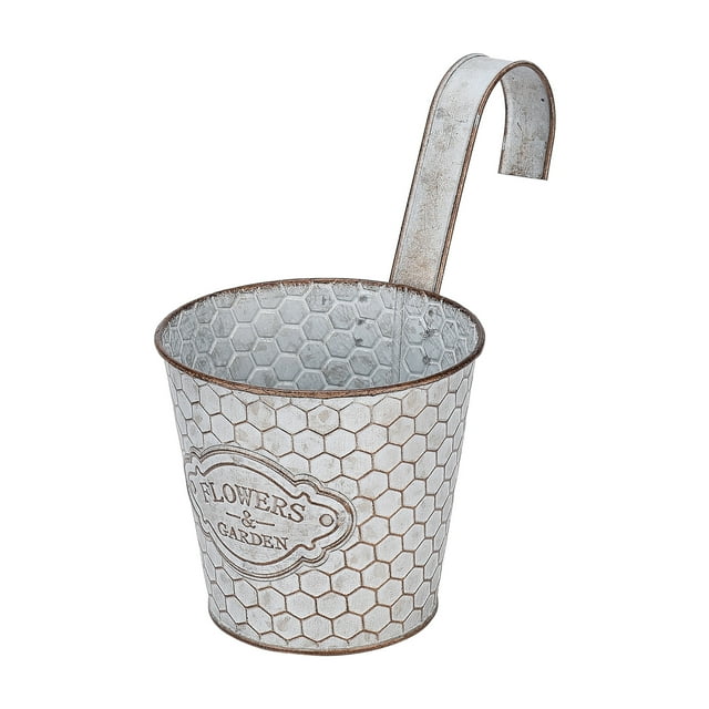 Cubo de hierro para jardinería con un solo gancho desmontable (blanco)