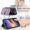 thumbnail image 3 of SaniMore for iPhone 14 (6.1 inch 2022) Case,Wear-resistant PU Leather Skin + Zipper Purse Card Slots Removeable Crossbody Lanyard Stand Shell Shockproof Anti-scratch Drop-resistant, Purple, 3 of 11