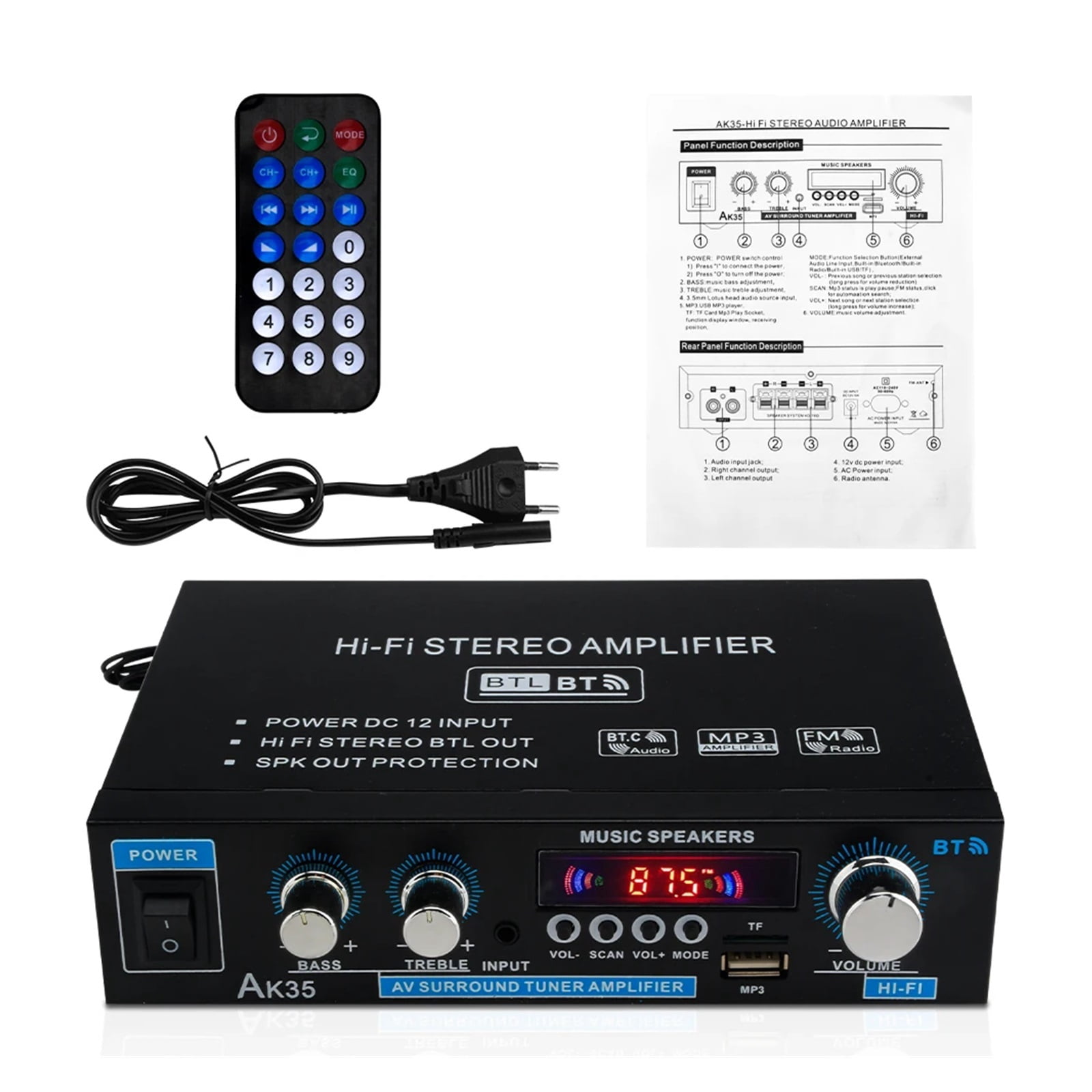 AK35 380 800W Home Digital Amplifiers Bass Power Bluetooth Amplifier Hifi FM Auto Music Subwoofer Speakers