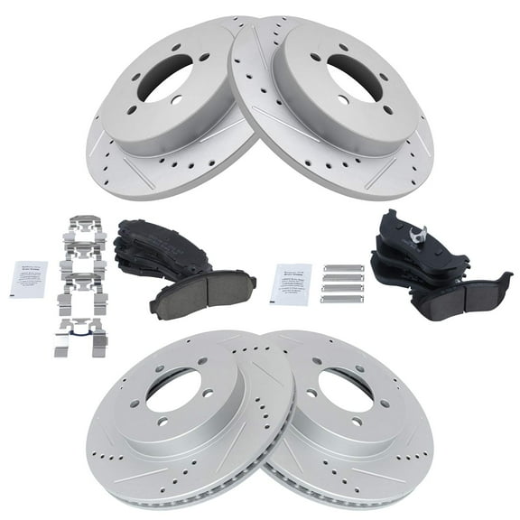 TRQ Front and Rear Performance Brake Pad & Rotor Kit Brake Pads Brake Rotors Set Ceramic Premium G-Coated Fits Select 2002-2005 Ford Explorer Mercury Mountaineer