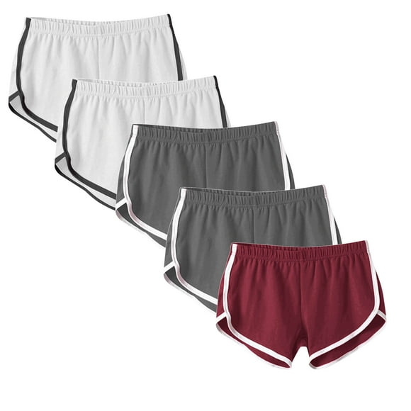 Besolor 5 Packs Running Shorts for Women Plus Size Breathable Elastic Waisted Workout Shorts Summer Athletic Yoga Shorts